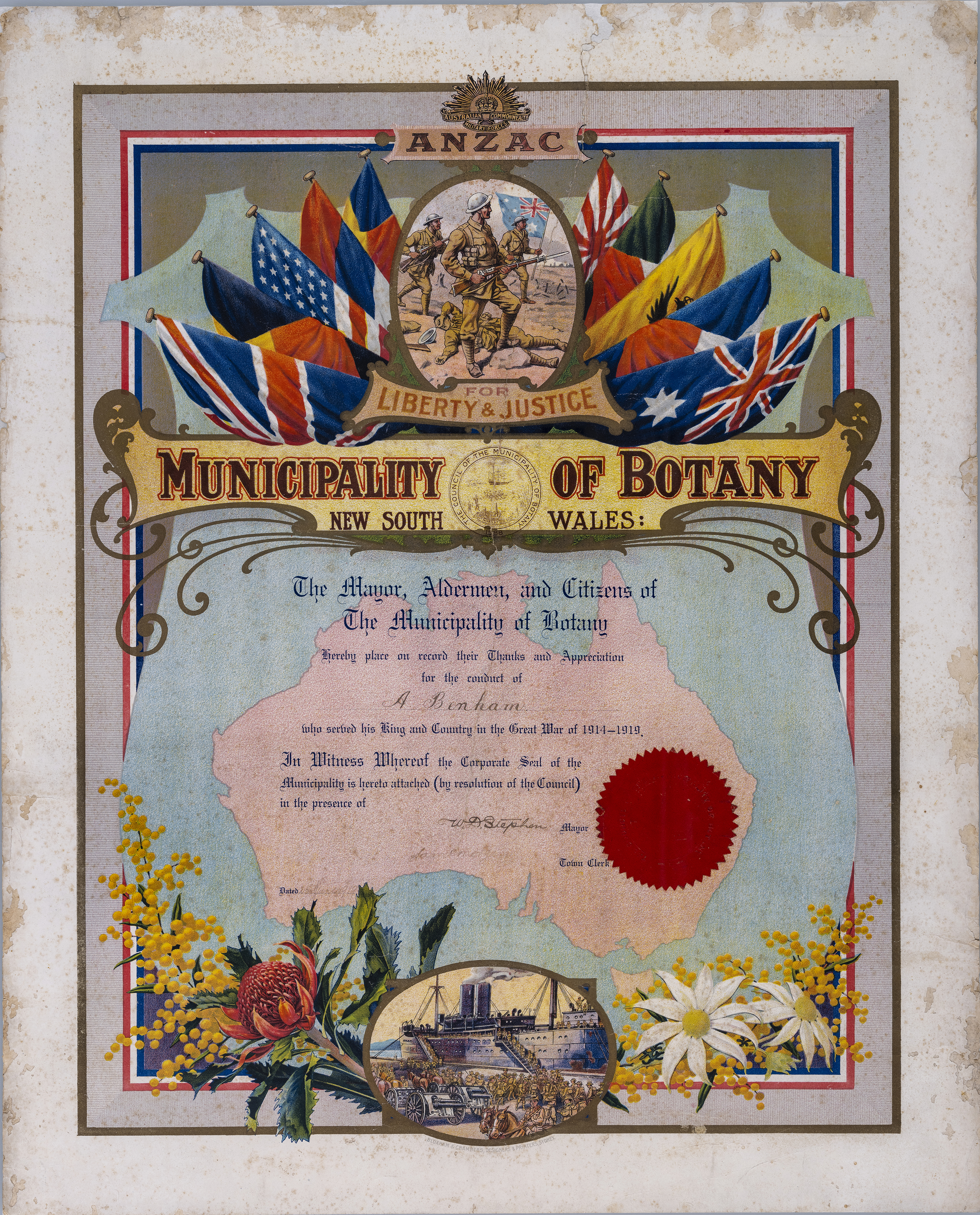 certificate of appreciation for alfred benham