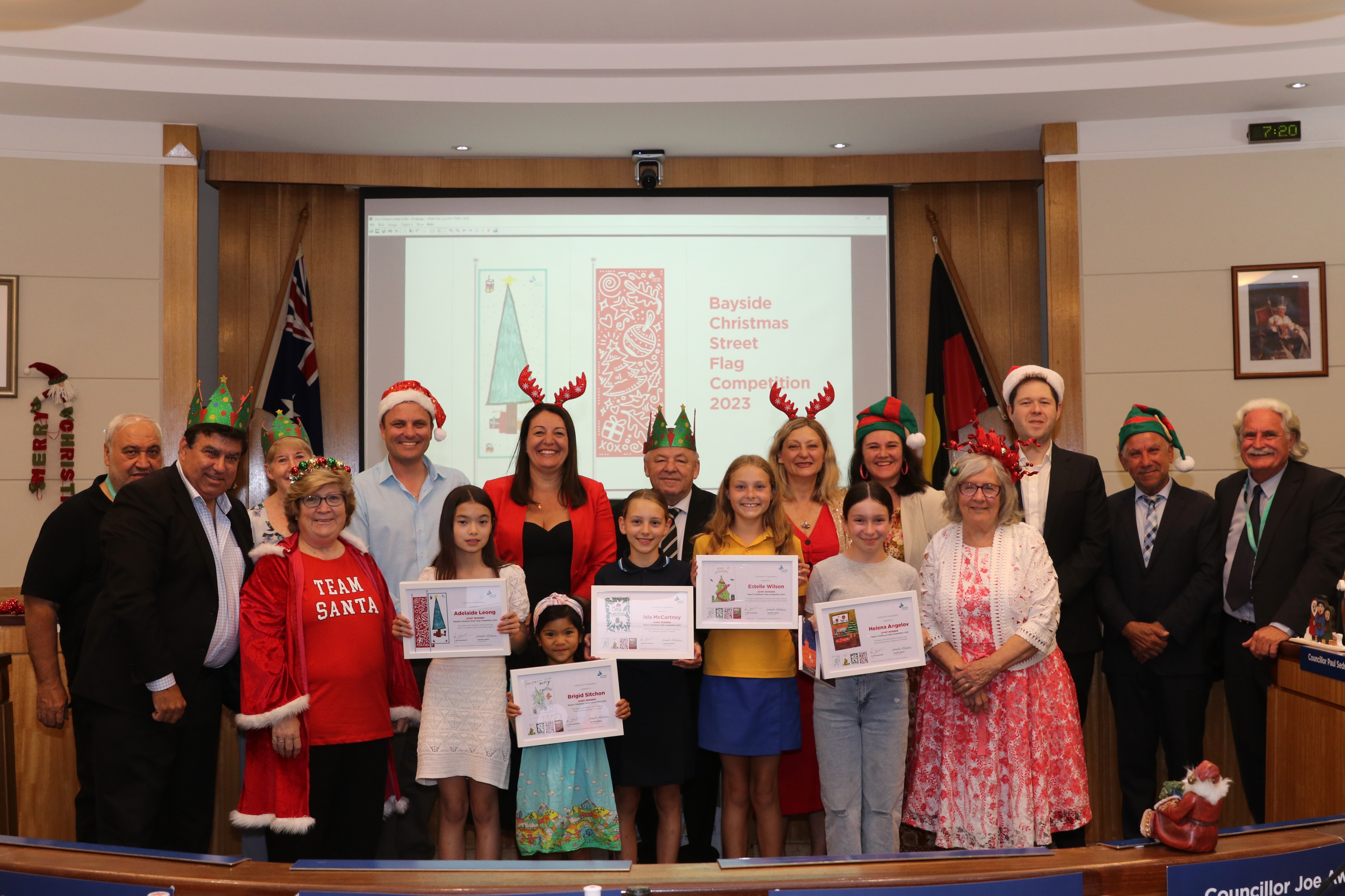 christmas flag and card winners presentation at council meeting