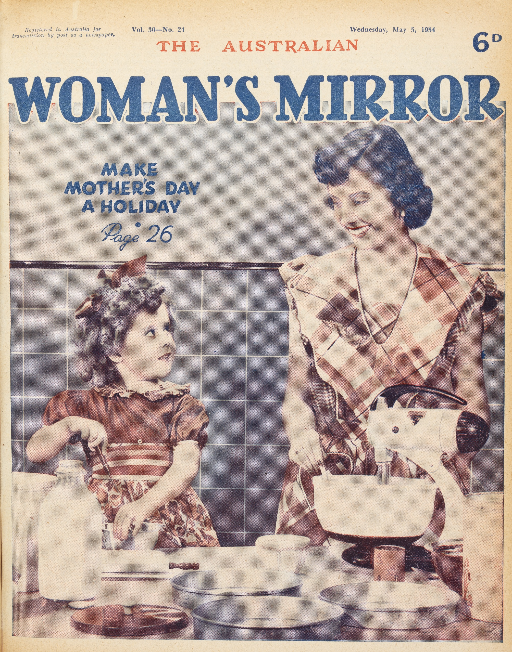historical women's magazine showing a mother and daughter baking