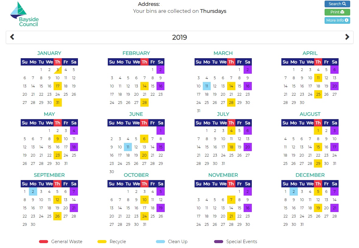 Online Collections Calendar