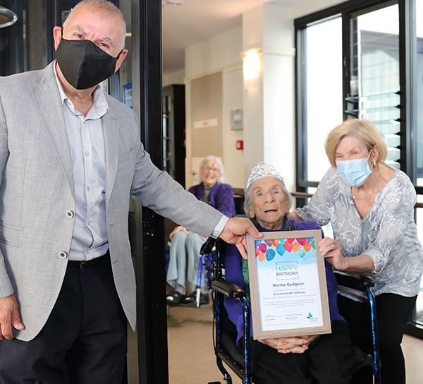 Pictured: Mayor Joe Awada, Mrs Norma Gudgeon and her daughter Karen Gudgeon 